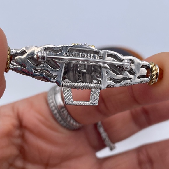 Judith Ripka Sterling Silver CZ Brooch Pin Only | 14.78g | 2.10” Cable Design - Picture 3 of 9